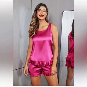 NEW Ekouaer Pink Satin Pajama PJ Shorts and Tank Set Size XXL 2X